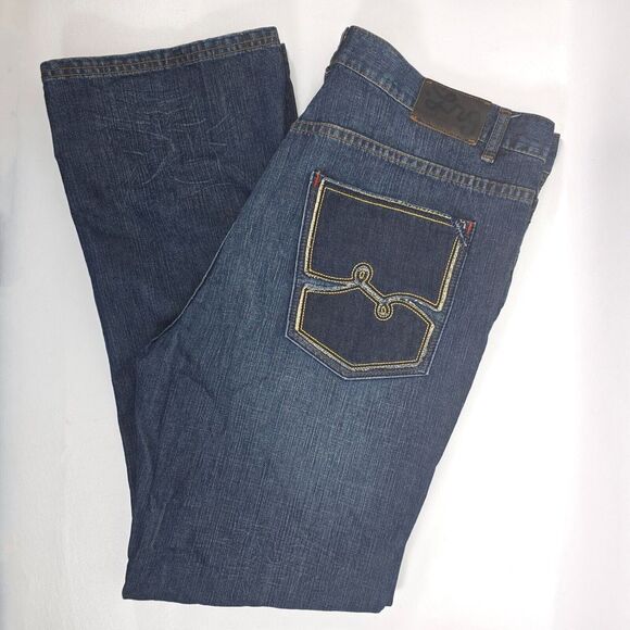 LRG El Vampiro Jeans Men 42x33 Baggy Leg Dark Wash 90s Y2K Skater Faded Wide Leg - Picture 1 of 16